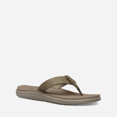 Teva Voya Leather - Women's Teva Flip Flops - Olive | India (CNLS59472)